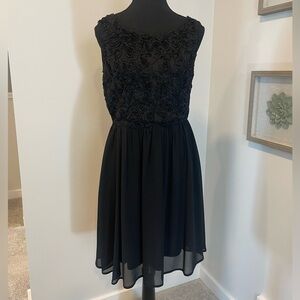 Verty Black Floral Beaded Dress With Deep V-Back EUC
